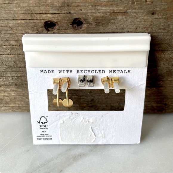 Madewell•NEW•(3) Pairs Earrings•CZ Posts, Satin Silver Balls, Gold Drop Studs🌼 - Picture 4 of 9